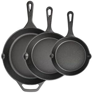Cast Iron Skillet 3-Piece Set, 6...