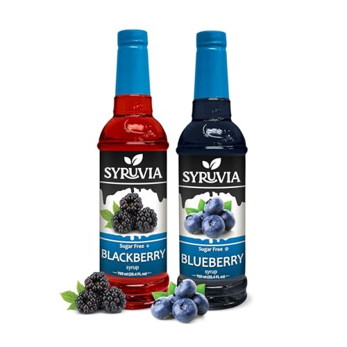 Syruvia Sugar-Free Blueberry Syrup & Sugar-Free Blackberry Syrup - 25.4 fl oz Premium Coffee Flavoring Syrup. 0 Calories, Kosher, and Gluten-Free. Perfect for Drinks, Sodas, Shakes, Desserts, and More - image 1