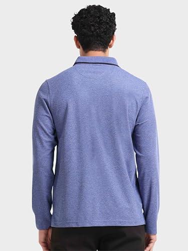 Image of STELLERS Men's Melange Full Sleeve Zipper Polo T-Shirt | Feather Soft Fabric | Breathable | Regular Fit | Quick Dry | Wrinkle Free | Tipping Design