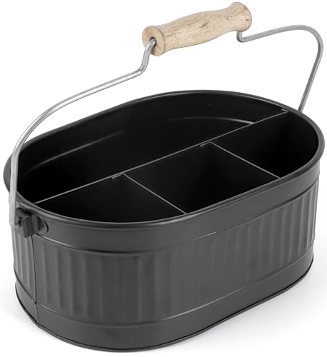 CLEENTABLE Organizador de utensilios para fiestas, organizador de cubiertos de granja para encimera, organizador de cubiertos galvanizado rústico para cocina, comedor, al aire libre, picnics, fiestas,