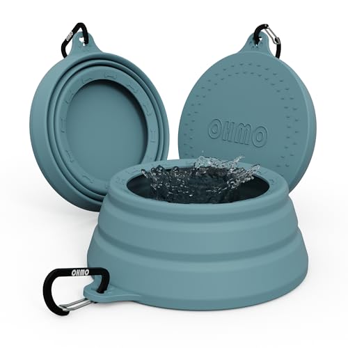 OHMO - Ciotola da viaggio per cani antigoccia, grande ciotola portatile per l'acqua, ciotola per animali domestici pieghevole a prova di schizzi per viaggi in auto, design unico (700 ml, Azzurro)