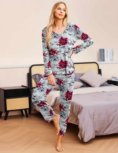 Image of Ekouaer Womens Pajama Sets 2 Piece Lounge Set Fall Winter Pajamas Long Sleeve Pjs Top and Pants Soft Pj Sets Loose Sleepwear