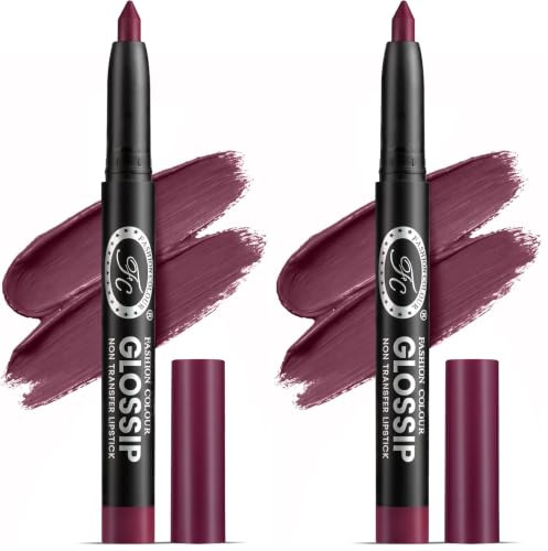 Image of Fashion Colour Glossip Non-Transfer Lipstick | Long-Lasting 12 Hours Stay | Retractable Lip Crayon | One Swipe Application | Available in 26 Vibrant Shades (808-Deep Plum) (Pack of 2)