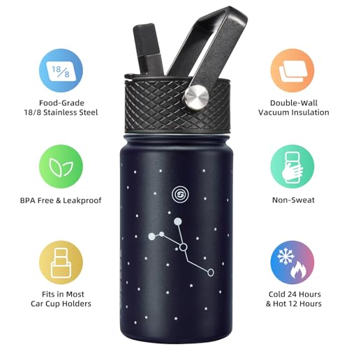 Image of BJPKPK Insulated Water Bottle, 15oz Stainless Steel with Straw Lid