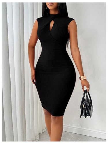 Floerns Women's Cap Sleeve Cut Out Front Bodycon Short Dress Elegant Pencil Dress4