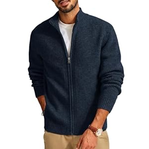 PJ PAUL JONES Mens Full Zip Cardigan Sweater Casual Ribbed Knitted Sweater for Men