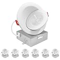 LUXRITE 4 Inch Floating Gimbal LED Recessed Lighting with Junction Box, CRI 90, 5CCT 2700K-5000K, Dimmable, 12W, 900LM, Adjustable Directional Downlight, Damp & IC Rated, ETL Listed (6 Pack)