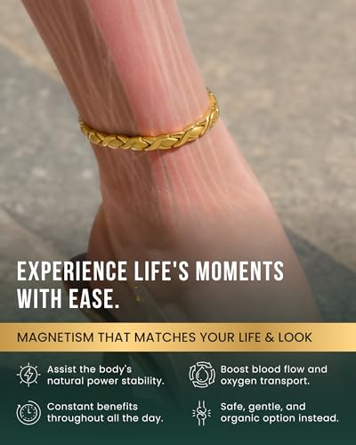 Image of MagnetRX Womens Magnetic Ankle Bracelet - Ultra Strength Magnetic Anklets with 34 Magnets - Titanium Ankle Bracelets for Women (Gold)