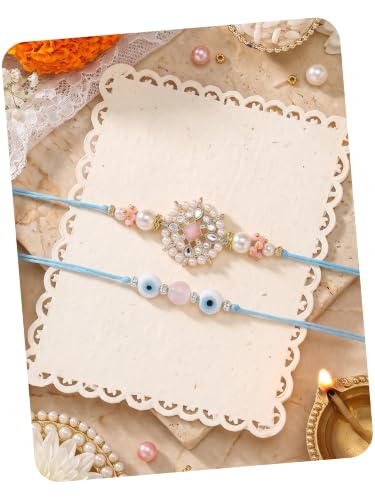 Image of Karatcart Rakhi for Brother Gold-Plated Kundan Rakhi Set of 2 with Roli Chawal