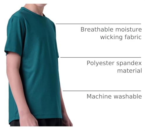 Image of 5 Pack Youth Boys Athletic Dry Fit T Shirts | Lightweight Short Sleeve Tees, Comfy Stretch, Regular Fit, for Teen Kids, Running Soccer Back to School