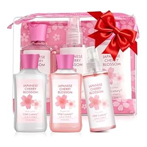Bath and Body Travel Gift Set, 3pcs Travel Size Shower Gel Body Lotion Fragrance Mist Christmas Birthday Gift TSA-Friendly for On-the-Go Self-Care (3PCS, Japanese Cherry Blossom)