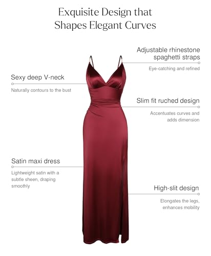 Popilush Women's Sexy Maxi Dress Deep V Neck Ruched Shapewear Dresses Side Slit Formal Cocktail Party Dress2