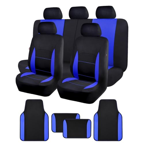 Flying Banner Set Complet de Housses de siège Auto en Tissu et Tapis de Sol antidérapant (Noir Bleu)