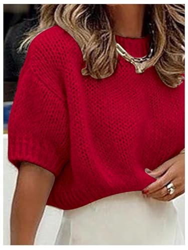 Image of GORGLITTER Women's Puff Short Sleeve Crop Cropped Sweaters Top Cute Outfits | Old Money Outfits Women, Date Night Outfit for Women, Going Out Tops Trendy, Knit Tops Sweater