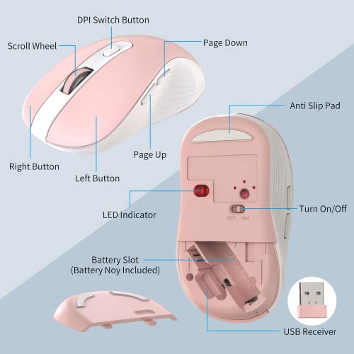 Wireless Keyboard And Mouse Combo, Marvo 2.4G Ergonomic Wireless Computer Keyboard With Phone Tablet Holder, Silent Mouse With 6 Button, Compatible With Macbook, Windows (Pink) #TOP5