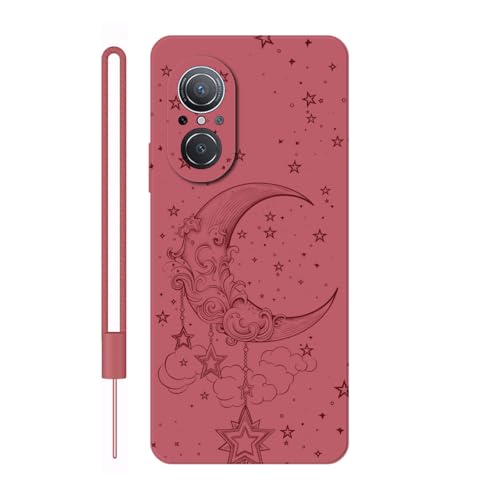 Sunrive Funda Compatible con Huawei Nova 9 SE,Slim Fit Gel Mate Carcasa Case Bumper de Impactos Espalda Cover (Rojo)+1 X Correa