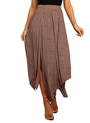 Happy Sailed Women's Casual Asymmetrical Elastic High Waist Maxi Skirt Summer Boho Brown Beach Skirts Medium