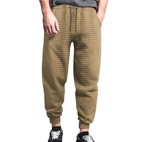 Mens Casual Waffle Textured Pants Stretch Elastic Loose Fit Straight Athletic Sweatpants Fashion Workout Trousers