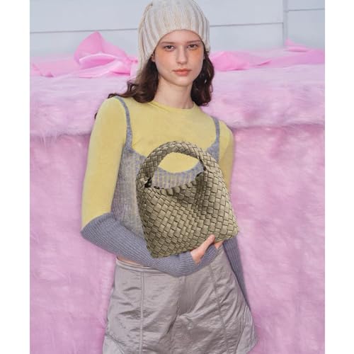 Image of JINMANXUE Fashion Mini Handbag For Women, Woven Tote Bucket Composite Bag Knitting Chain Bags, Crossbody Shoulder Purses (N-Tea brown)