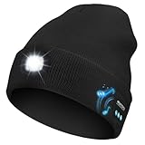 MOXTOYU Bluetooth Beanie with Light, USB Rechargeable LED Headlamp Winter Hat, Christmas Stocking Stuffers Gifts for Men Women, Hatlight for Running Hiking Hunting Skiing Black