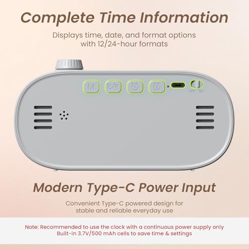 Image of Portronics Glowtime Multi-Function Type-C Powered LED Digital Alarm Clock with Temperature Display, 1-99 Min Timer, Touch Sensitive Panel, 3-Level Brightness, 12 /24H Format, Desk & Bedside Clock