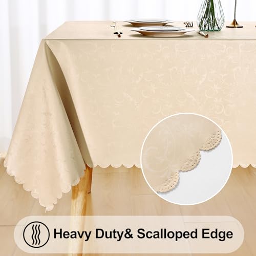 Image of Smiry Rectangle Table Cloth, Waterproof Heavy Duty Vinyl Tablecloths, Wipeable Washable Table Cover for Kitchen and Dining Room (Cream, 60 inch X 120 inch)