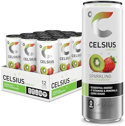 CELSIUS Sparkling Kiwi Strawberry, Sugar Free Energy Drink, 12 Fl Oz (Pack of 12)