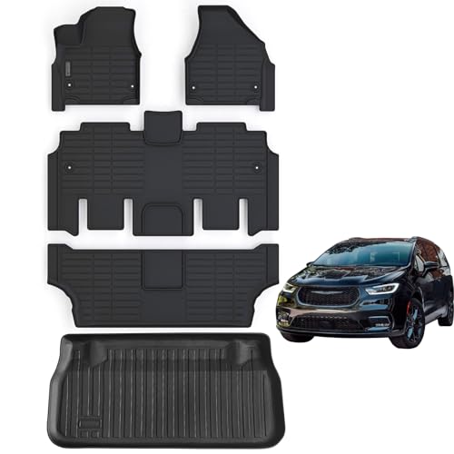 LJWAITO Floor Mats for 2017-2025 2026 Chrysler Pacifica Gas Touring Models (Non Hybrid & Non Pinnacle Model with Trunk Mat TPE All Weather fit 2018-2026 Voyager Car Floor Liners&Cargo Liners-Black