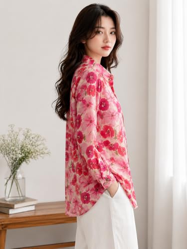 Image of Women's Printed Casual Shirt | Loose Fit Button Down Collared Shirt | Soft & Lightweight Everyday Wear Top