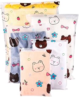 24 Pcs Travel Clothes Storage Bags, Reusable Plastic Printed Ziplock Bags Hospital Bags Maternity Essentials Waterproof Luggage Organiser Pouch for Clothes Girls' Garment School Trip (5 Size Mixing)