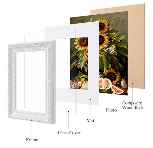 Image of eletecpro 5x7 Vintage Picture Frame, Glass Cover, White, 2-Pack | Display Photo 4x6 with Mat or 5x7 without, Horizontal or Vertical, Tabletop or Wall Decor