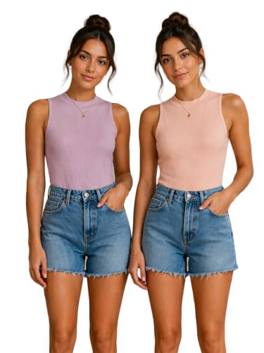 Image of Toochki Tops for Women Crop Top for Women's Tank Activewear Tee Casual Sports Cotton High Neck Camisole Pack of Two (2)