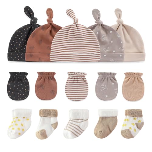 Image of Ruliby Baby Hats Mittens and Socks Set Cotton Newborn Hat Beanie Soft Infant Girls Boys Caps Gloves 0-6 month