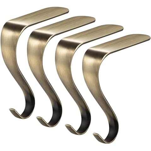 Doitory Stocking Holders for Mantle,Christmas Stocking Holder Set of 4,Stocking Hangers for Mantel,Stocking Hooks for Fireplace(Bronze) Cover