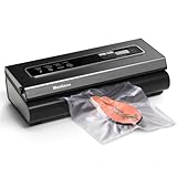 Mesliese Macchina Sottovuoto 90Kpa Precisione 6 in 1 Sistema di Conservazione degli Alimenti Sottovuoto, 2 Rotoli di Sacchetti e 5 Sacchetti Pretagliati, Modalità a Secco e Umido (grigio scuro)