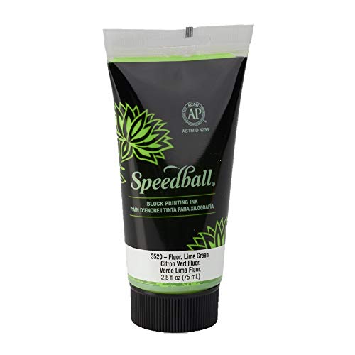 Speedball75ml 2.5oz Water-Soluble Block Ink Fluorescent Lime Green, for Block Printing, Lino, Screen Printing, for Artists