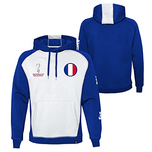 France, Official Fifa 2022 Overhead Hoodie Hooded Sweatshirt, Men's XXL, White/Navy - Image 3