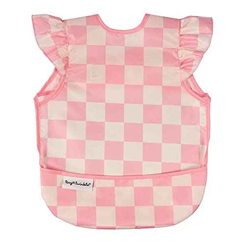 Image of Tiny Twinkle Mess Proof Baby Bib - Waterproof Apron Machine Washable PVC, BPA, & Phthalate Free Great Travel for Eating Food Bibs (Pink Checkers, Small 6-24 Months) (AB-99-S), 1