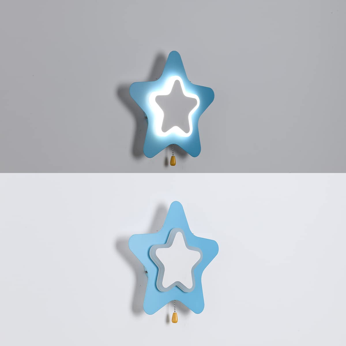 Nowoczesna lampa ścienna dla dzieci Gwiazda z przełącznikiem LED Star Wall Light Pink Kids Room Wall Lampka nocna z 3 kolorami Lampka nocna dla chłopca Dziewczyna Sypialnia Salon Dekoracyjna, niebiesk