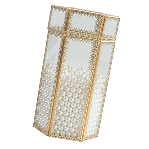 FRCOLOR 防塵ガラス化粧ブラシ収納ボックス 珍珠ビーズ付き 六角桃心型 小