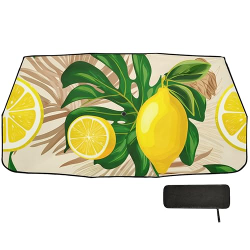 Kagirah Tropical Featuring Pattern Windshield Sun Shade Umbrella, Foldable Car Windshield Sun Shade Cover for Car Truck SUV, Black Sunscreen Coating, 58 x 29.7in