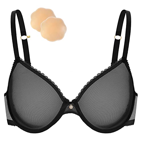 Wingslove Damen Sexy Transparenter BH Unwattierter Bügel BH Spitze Mesh...