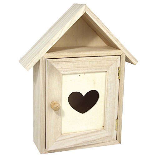 Rayher 62405000 cassetta portachiavi in legno FSC, svuotatasche, finestra cuore, 26 x 5 x 21 cm