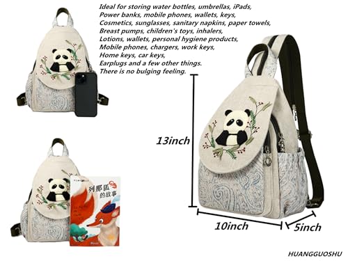 Image of Small Canvas Backpack, Retro Boho Washed Hippie for Women Daily Commute (Panda Decorations)