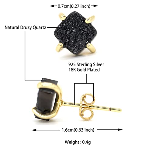 18K Gold Plated Stud Earrings For Women, Handmade 925 Sterling Silver Stud Earrings, Small Druzy Lightweight Hypoallergenic Crystal Earrings2