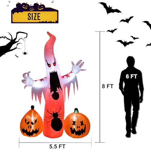 Beinhome HOLIDAY INFLATABLES 8Ft Halloween Inflatables Decorations Outdoor Ghost Built-In Flame Flashing Projection Light, Blow Up Yard Inflatables thumb #3