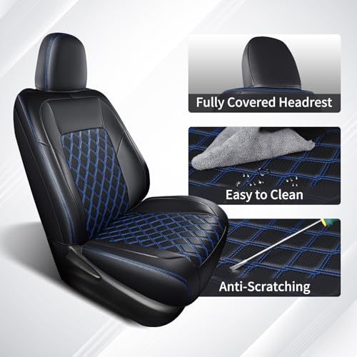 Image of Huidasource Custom Fit RAV4 Car Seat Covers Front&Rear Full Set, Waterproof Leather Car Seat Protector Covers Fit for 2013-2018 Toyota Rav4 XLE LE XLE Premium Limited (Not for Hybrid, Black&Blue)