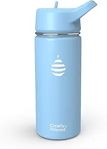 Clearly Filtered Water Bottle | Removes 220+ Contaminants, Double-Wall Insulated Stainless Steel, BPA/BPS Free, Phthalate Free, Filters Flouride Lead Chlorine (16oz, Sky Blue)