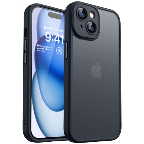 CANSHN Upgrade für iPhone 15 Hülle mit Kameraschutz (TOP Militärschutz) Minimalistische Transluzente Matte Schutzhülle Extrem Haltbarkeit Hülle iPhone 15 Case Stoßfest, Schwarz