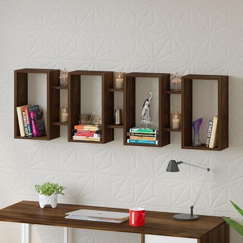 Image of BLUEWUD Steda Multipurpose Wall Mount /Free Standing Bookshelf, Open Decor wall Display Shelves, Storage Cabinet Racks Organizer for Living Room Bedroom Office Home (Brown Maple)